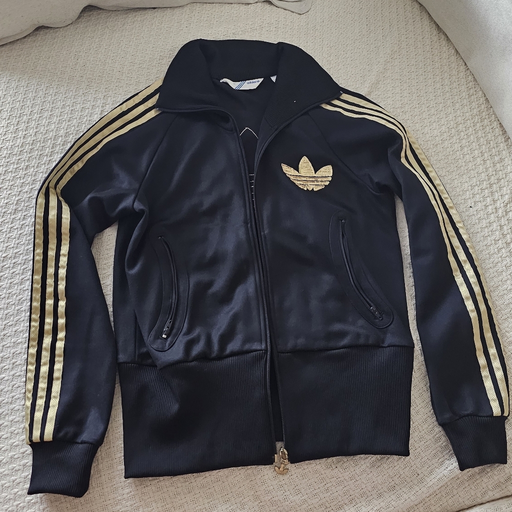 Vintage Adidas Black and Gold Track Jacket